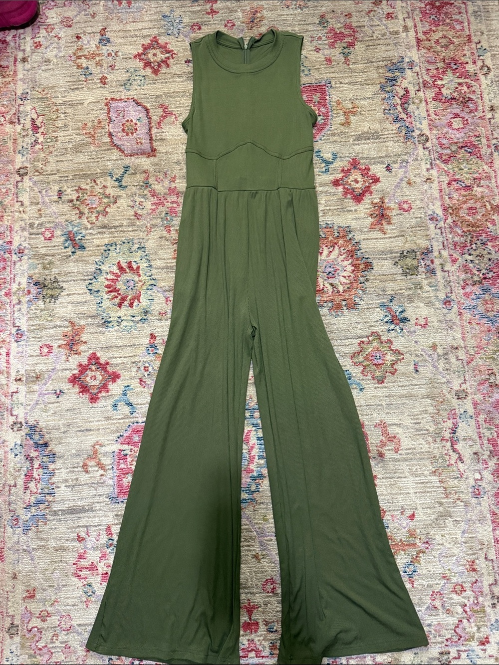 Cider Olive Green Sleeveless Wide-Leg Jumpsuit